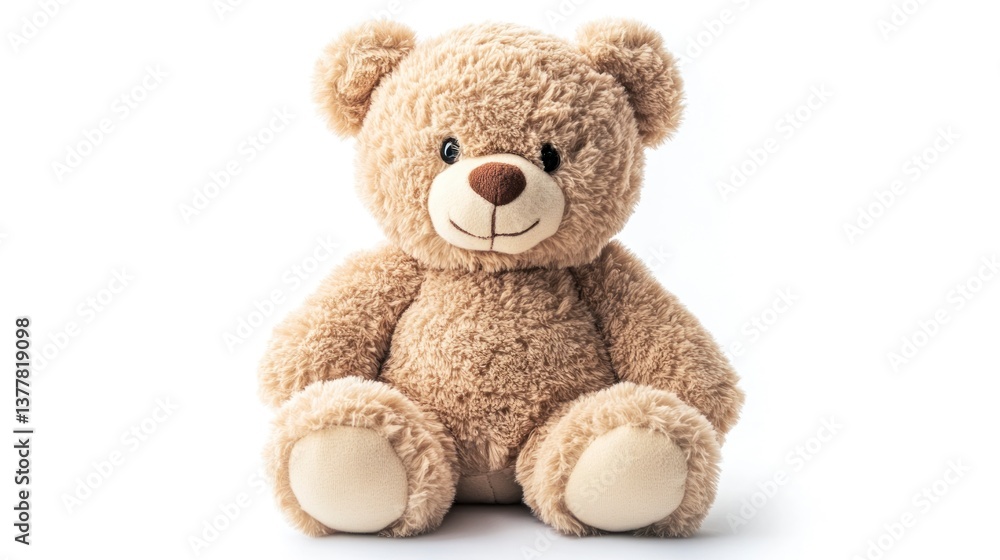 Fototapeta premium Cute Teddy Bear Sitting on White Background Ready for a Hug