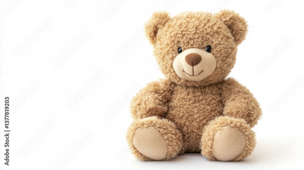 Cute Brown Teddy Bear Sitting Smiling on White Background Still Life Cute Brown Teddy Bear Sitting Smiling on White Background Still Life