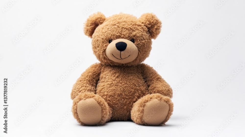 Fototapeta premium Cute Brown Teddy Bear Sitting on White Background Studio Shot