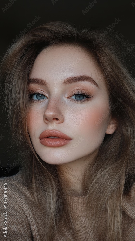 Fototapeta premium Young caucasian female with freckles and blonde hair posing