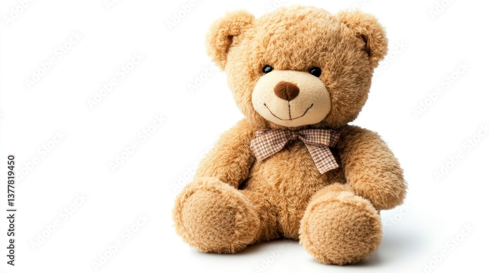 Cute Brown Teddy Bear Sitting with Bow Tie on White Background Cute Brown Teddy Bear Sitting with Bow Tie on White Background