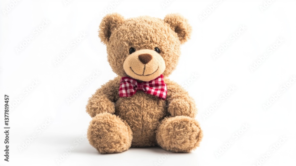 Fototapeta premium Cute Teddy Bear with Bow Tie Sitting on White Background