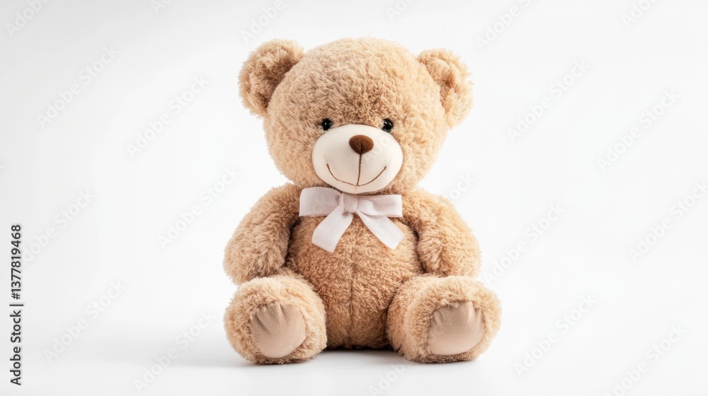 Fototapeta premium Cute Teddy Bear Sitting with Bow Tie on White Background