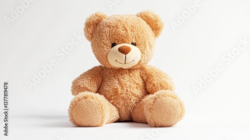 Cute Brown Teddy Bear Sitting on White Background Ready for Cuddles