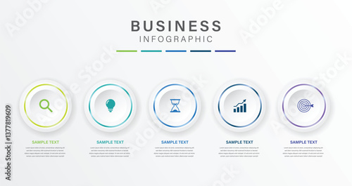 Vector infographic label design with circle infographic template design and 5 options or steps. Can be used for process diagram, presentations, workflow layout, banner, flow chart, info graph.