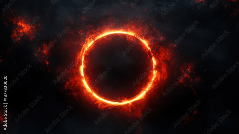 Obraz premium Intense Burning Ring of Fire Abstract Energy Portal Effect on Dark Background