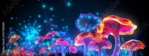 Psychedelic Bioluminescent Mushrooms with Electric Light Trails