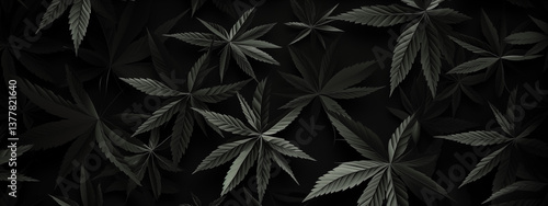 Elegant Cannabis Leaf Pattern with Dark Background for Modern Design Use