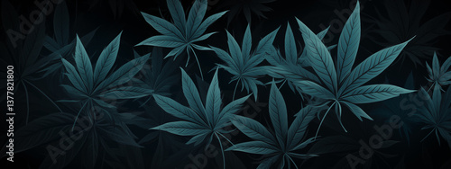 Dark Botanical Leaves on Black Background