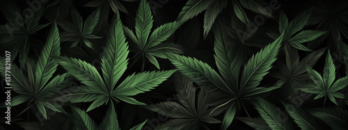 Vibrant Green Leaves on Dark Background Botanical Theme