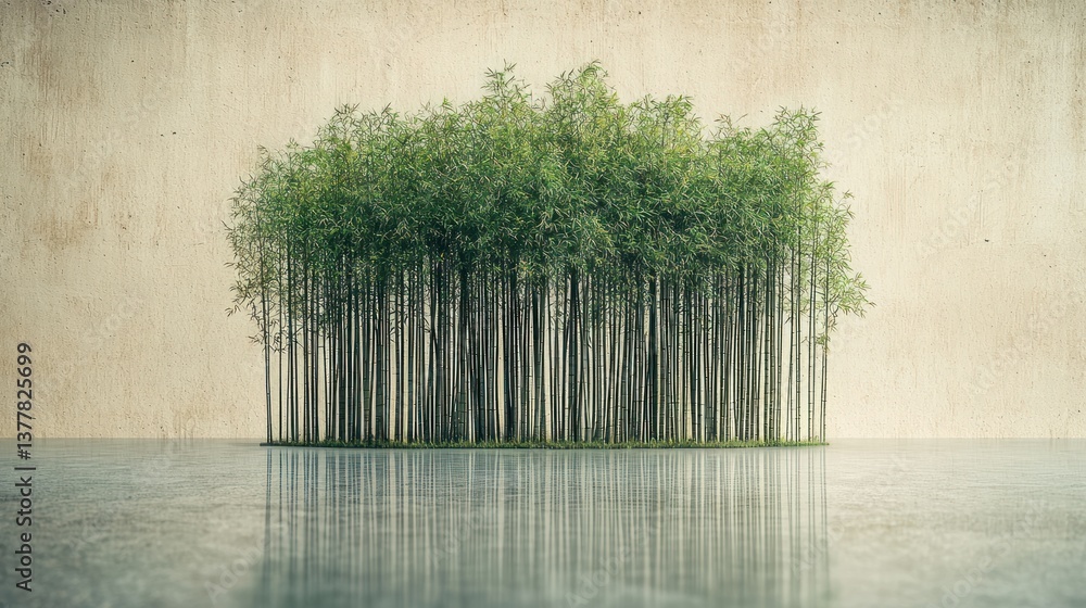 Obraz premium Tranquil Bamboo Grove Reflection: A Serene Minimalist Scene