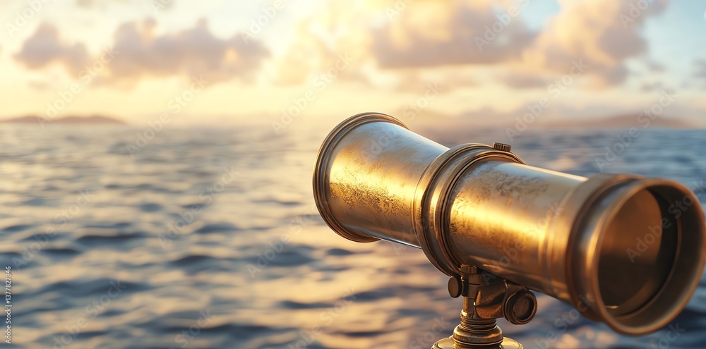 Antique Brass Telescope: Golden Hour Seascape Antique Brass Telescope: Golden Hour Seascape