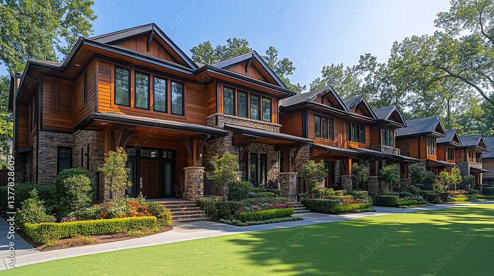 Obraz premium Luxurious Wooden Houses with Stone Accents