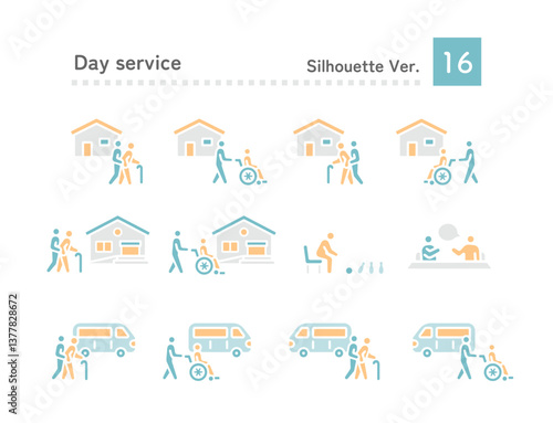Daycare transportation, multiple icon set