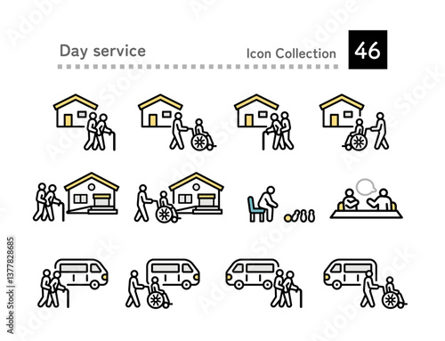 Daycare transportation, multiple icon set