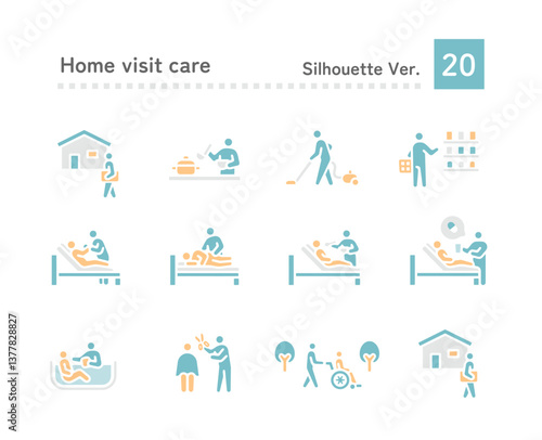 Home care and caregiver icon illustration set