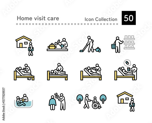 Home care and caregiver icon illustration set
