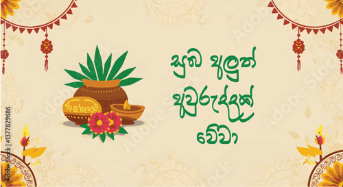 Sinhala Tamil New Year Festival Illustration Vector Art Sri Lanka Avurudu Puthandu Clipart