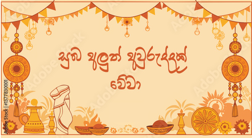 Sri Lanka Sinhala Tamil New Year Vector Illustration Avurudu Puthandu Festival Graphics Traditional Clipart