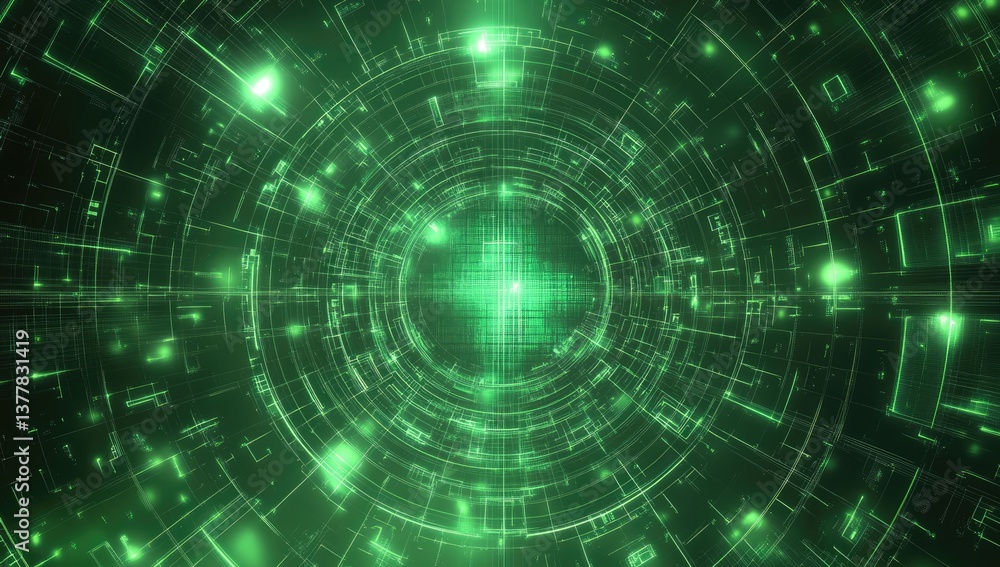 Digital tunnel with glowing green circuitry Digital tunnel with glowing green circuitry