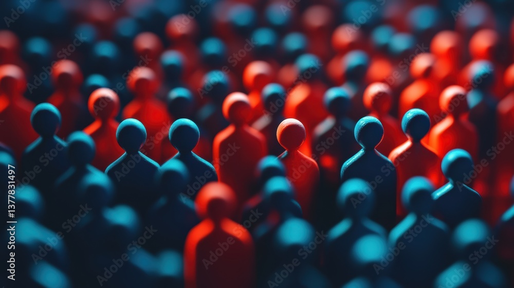Fototapeta premium Abstract group dynamics red and blue figures in contrast