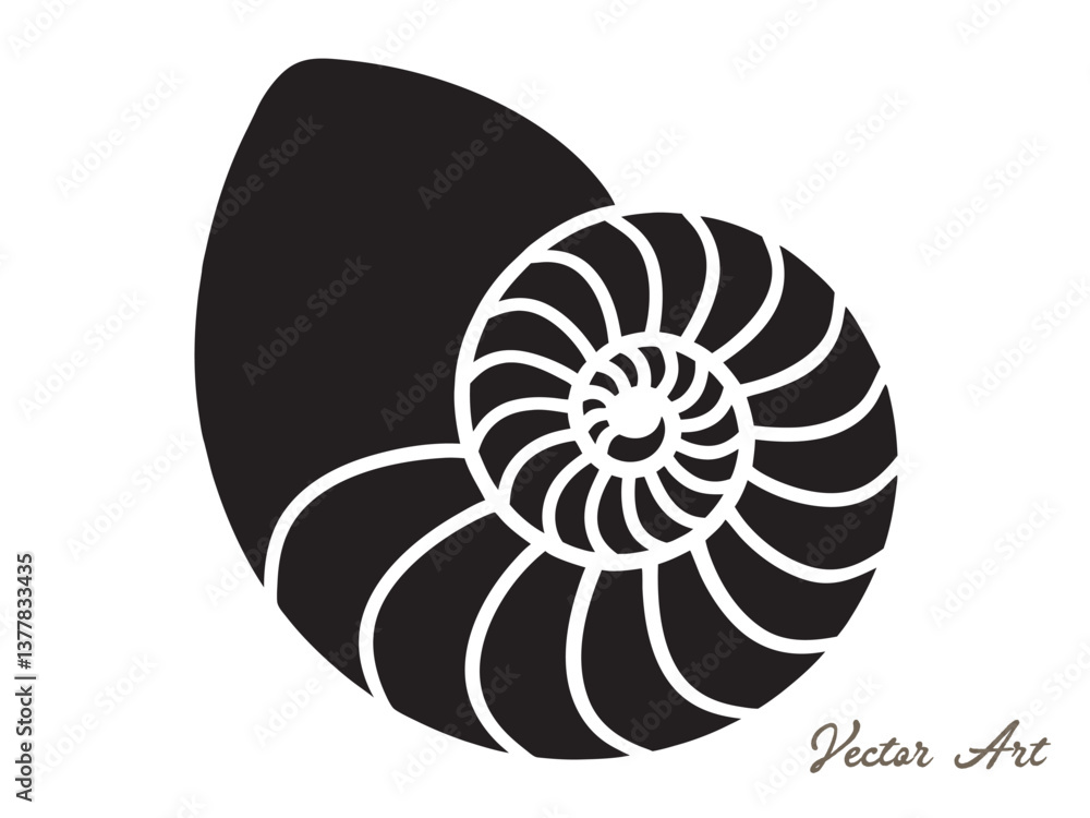 Nautilus sea shell or spiral round snail shell vector silhouette on white background Nautilus sea shell or spiral round snail shell vector silhouette on white background