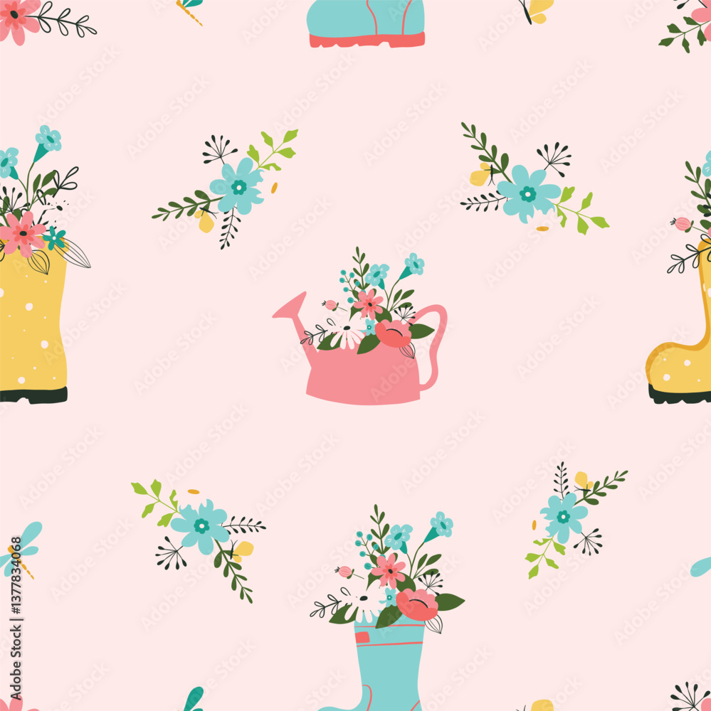 Fototapeta premium gardening elements and flowers vector pattern