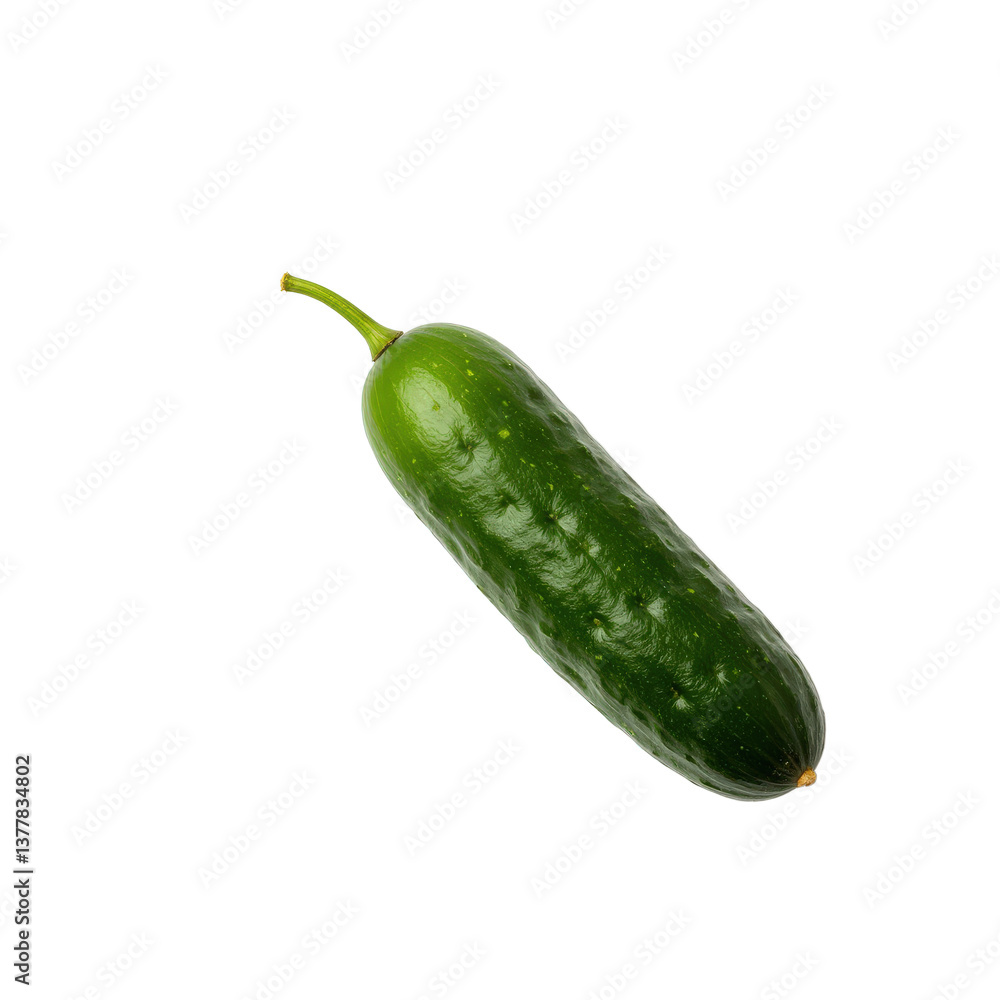 Fresh green cucumber with a small stem, perfect for salads or pickling. Fresh green cucumber with a small stem, perfect for salads or pickling.