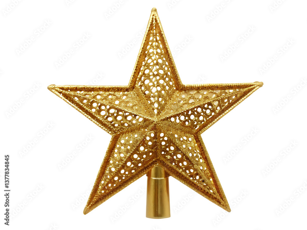 golden star christmas tree topper isolated on white background PNG. GENERATIVEAI golden star christmas tree topper isolated on white background PNG. GENERATIVEAI