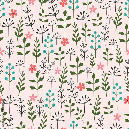 abstract scandi floral kids vector pattern
