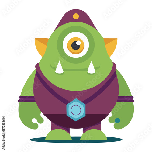a cartoon monster character with a triangular green body no background vector flie.