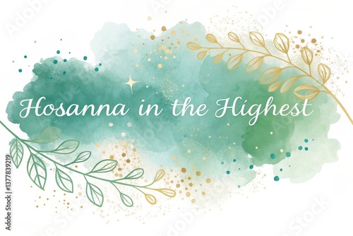 Abstract Watercolor Palm Sunday Art with Hosanna Script