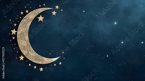 Wallpaper Mural Ornate Crescent Moon with Stars in Night Sky Torontodigital.ca