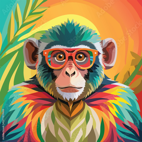 Macaque in a Breathtaking Natural Landscape, vector illustration