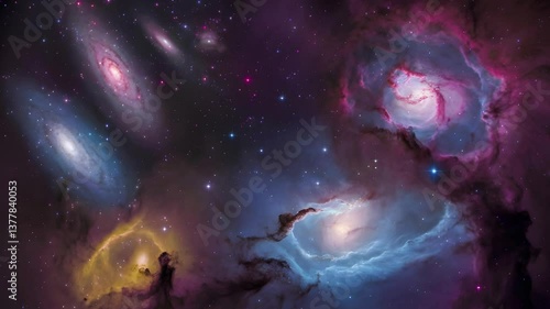 A Breathtaking View of Outer Space Showcasing Distant Galaxies, Stars, and Nebulae Glowing in Vibrant Colors, Capturing the Infinite Beauty and Mysteries of the Universe​	
