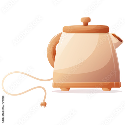 vintage beige electric kettle with cord and plug on transparent background, vector illustration