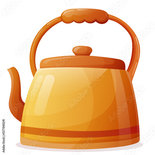 yellow retro kettle for stove yellow color for home kitchen. vector illustration