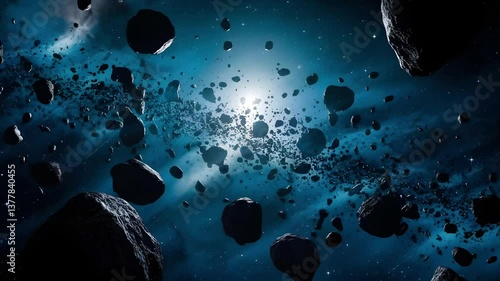 Asteroids Floating in the Vast Expanse of Space Against a Stunning Night View Background, Featuring the Dark Depths of Outer Space with Starry Skies, Cosmic Dust, and Celestial Bodies in the Distance,