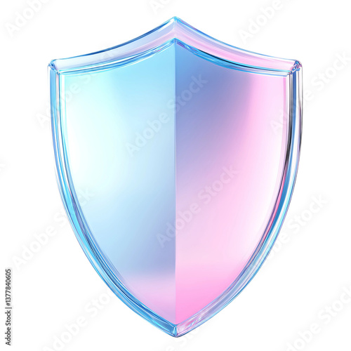 Glass shield icon in 3D with blue and pink gradient, white background