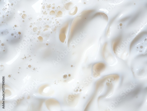 An abstract macro perspective showcases a swirling vortex of milky white liquid with tiny bubbles