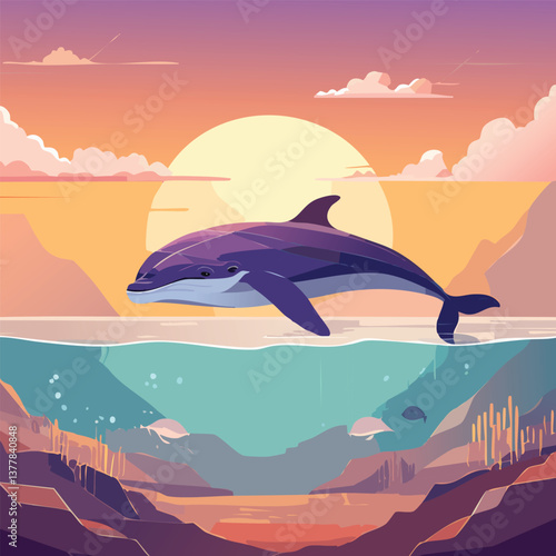 Beluga Whale in a Breathtaking Natural Landscape, vector illustration