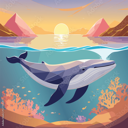 Beluga Whale in a Breathtaking Natural Landscape, vector illustration