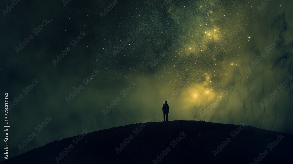 Fototapeta premium Galactic Requiem - Light Pollution's Last Stand | Urban Astronomy & Cosmic Melancholy in 16:9 Cinematic Frame