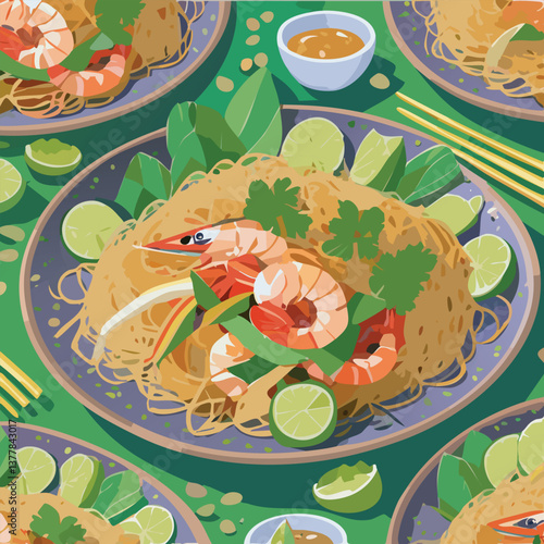 Pad Thai with Rich Flavors and a Tempting Aroma, vector illustration