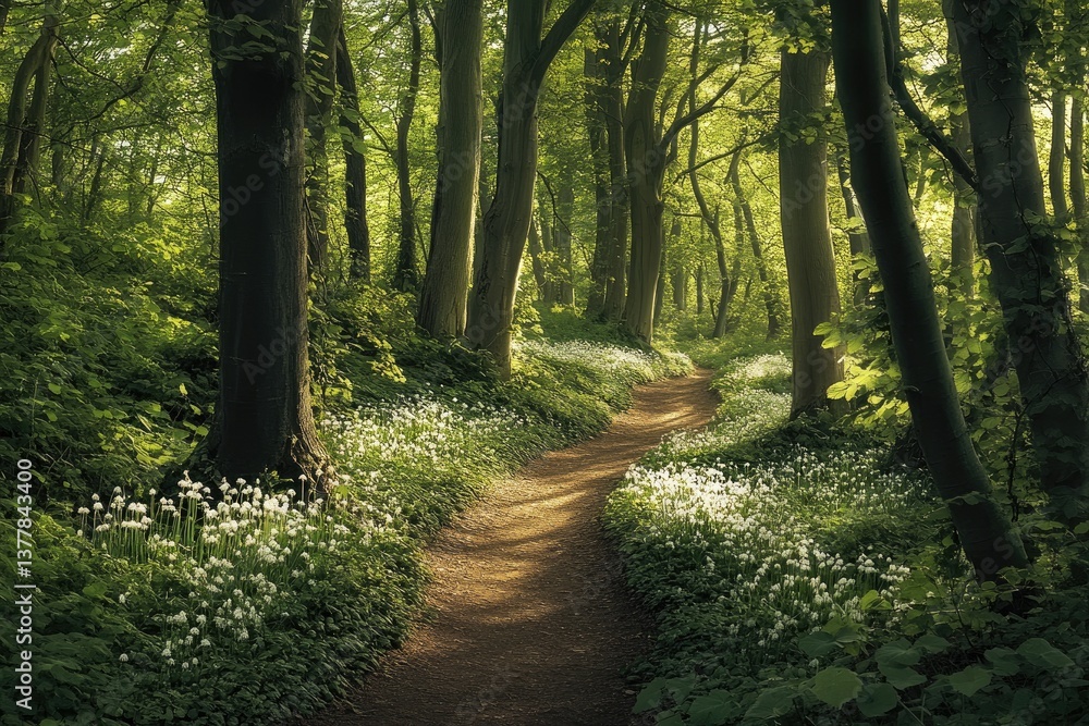 Fototapeta premium Sunlight-drenched woodland path