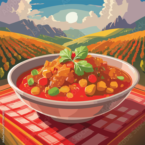Goulash with Rich Flavors and a Tempting Aroma, vector illustration