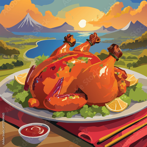 Tandoori Chicken with Rich Flavors and a Tempting Aroma, vector illustration