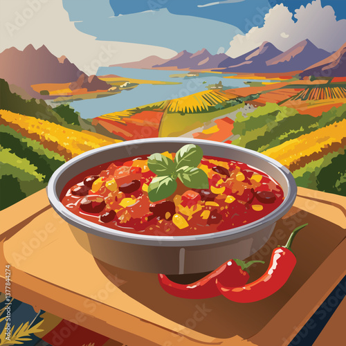 Chili Con Carne with Rich Flavors and a Tempting Aroma, vector illustration