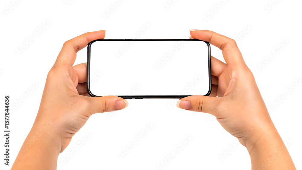 A hand holding a cell phone with a white background A hand holding a cell phone with a white background
