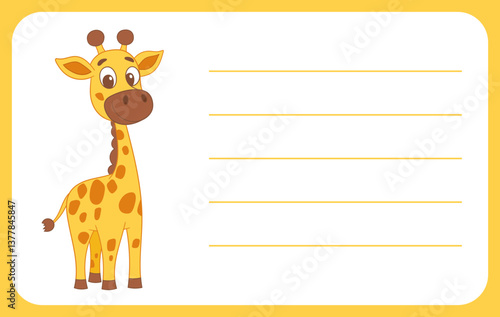 Cute cartoon giraffe on a label with lines, perfect for organizing or labeling items with a fun touch.